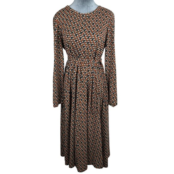 1970s Diane Von Furstenberg Womens 16 Geometric Pattern Long Sleeve Dress Italy - Picture 8 of 15
